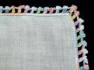 Pañuelo de boda vintage rosa azul verde amarillo encaje pañuelo ganchillo 581 - Imagen 1 de 5