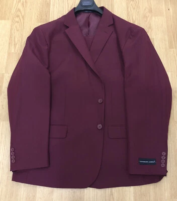  Vittorio St. Angelo Calce Clásico, 2 Botones, Ventilación Lateral, Pantalones Plisados Borgoña SBSuit Foto 1 de 4