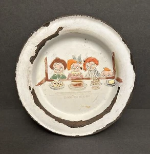 vtg hand painted enamelware PLATE primitive kid children folk art antique comic - Picture 1 of 24