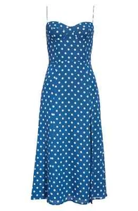 NWT Reformation Juliette Midi in Lazuli Blue Polka Dot Tie Straps Dress 8 - Picture 1 of 8