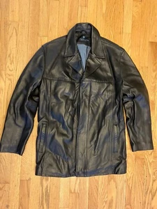 Abrigo negro de cuero suave Kenneth Cole Reaction grande buen estado para hombre L.A, CA - Imagen 1 de 2