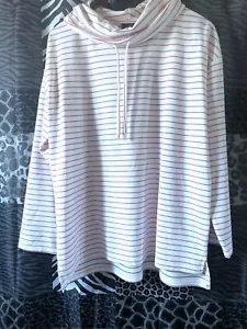 Jones New York Cowl Neck Soft Sweatshirt Top L Red White Stripe Coverup Beach - Picture 1 of 9