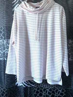 Jones New York Capucha Cuello Suave Sudadera Top L Rojo Blanco Rayas Encubrimiento Playa Foto 1 de 4