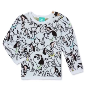 Disney Classics 101 Dalmatians Jacquard Knit Crew Sweater Buttons Shoulder 0-3 M - Picture 1 of 3