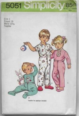 Vintage 1970s Simplicity Pattern 5051 Toddlers' PAJAMAS with Transfer Size 1 - Image 1 of 2