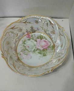 "Tazón de porcelana de colección - F. P. Baviera - opalescente floral blanco/dorado - 10,5"" X 3" - Imagen 1 de 8