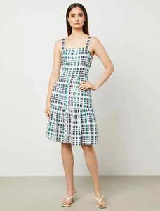 NWT $168!! BCBG MaxAzria Quinn square neck Sleeveless day dress white multi S 4 - Picture 1 of 5