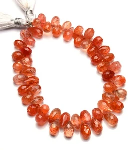 Natural Gem Sunstone Faceted 8x6 to 10x6MM Teardrop Shape Briolettes 8" Strand - Picture 1 of 5