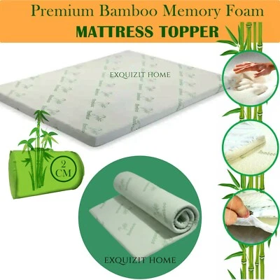 BAMBOO EXQUIZIT HOME Luxury Bamboo 2cm Topper Quality Cosy Bed Mattress Ultra-Soft Memory Foam Pillow