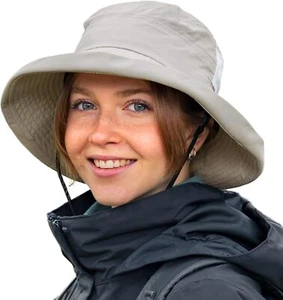 Womens Wide Brim Sun Hat Ponytail Hole UPF 50 Adjustable Foldable Outdoor - Picture 1 of 33