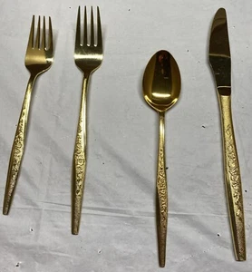 Gold Electroplate J H Carlyle Golden Bouquet 4 Piece Setting For 1 - Picture 1 of 9