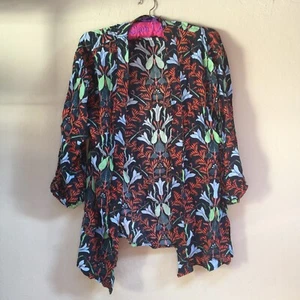 Topshop Women's Cardigan Sweater Size 6 Floral Print Open Front Roll Tab Sleeve - Picture 1 of 5