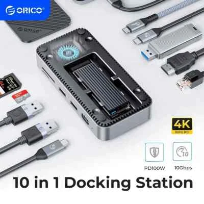 ORICO 10-in-1 USB C Hub with 10Gbps M.2 NVMe SSD Enclosure, Built-In Cooling Fan - Image 1 of 4