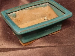 Bonsaischale Keramik glasiert - grün und rechteckig 9 cm x 12 cm x 5 cm - Bild 1 von 9