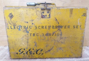Vintage G.E.C. Gelb Holz Werkzeug Aufbewahrung Schrank Truhe Tisch Industrie Werkzeugkiste - Bild 1 von 14