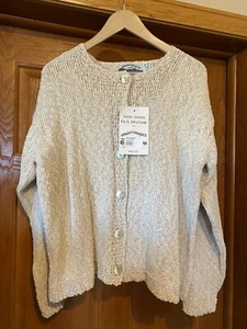 BO23 Aran Crafts algodón y lino manga larga tejido cárdigan suéter para mujer XL - Imagen 1 de 3