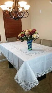 Beige 72x108" Rectangle Organza Polyester Tablecloth 12 Napkins Wedding Bridal - Picture 1 of 5