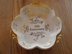 Plato de caramelo para servir 50 aniversario oro 22 K decorado a mano perla China - Imagen 1 de 7