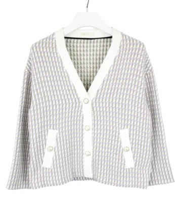 MAJE Ecru Pame Cardigan Women's XL Snap Buttons Thick Patterned - Image 1 of 4