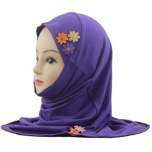 Muslim Children Kids Girls Flower Hijab Scarf Turban Hat Cap Shawl Wrap Headwear - Picture 1 of 47