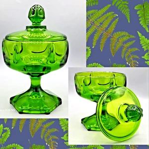 Viking Glass Epic Covered Compote Candy Dish  Green Glass 1970's - Picture 1 of 7