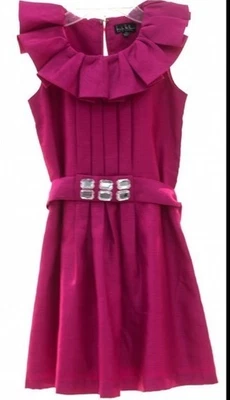 NWT NICOLE MILLER GIRLS SIZE 10 FUCHSIA PARTY DRESS 💖 RUFFLE COLLAR, GEM BELT - Image 1 of 4
