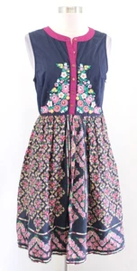 Modcloth Navy Blue Floral Embroidered Fit and Flare Peasant Dress Size M - Picture 1 of 8