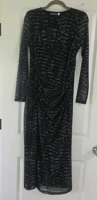 Como Nuevo Vestido Midi de Terciopelo Para Mujer Negro Estampado de Leopardo Malla Talla MEDIANA Manga Larga Foto 1 de 4