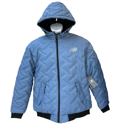 New Balance Puffer Jacket Mens Large Blue Hooded Quilted Water Resistant Wind - Image 1 of 4