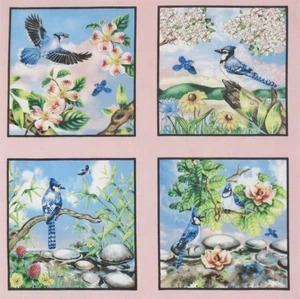 Beautiful Backyard Birds Bluejay 5" quilt block squares cotton Quilting Fabric - Picture 1 of 5