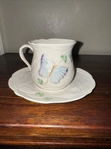 Belleek Ireland 13th Anniversary Butterfly Garden Mug Cup And Saucer 2007 #544 - Picture 1 of 7
