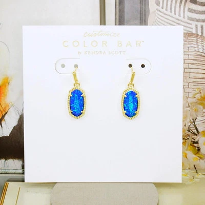 NWOT Kendra Scott Lee Royal Blue Kyocera Opal Small Drop Earrings Gold Tone - Image 1 of 4