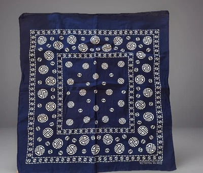 1960-е Быстрый Цвет Полностью Хлопковая Синяя Бандана Геометрический Круг Узор RN 14193 - Изображение 1 из 4