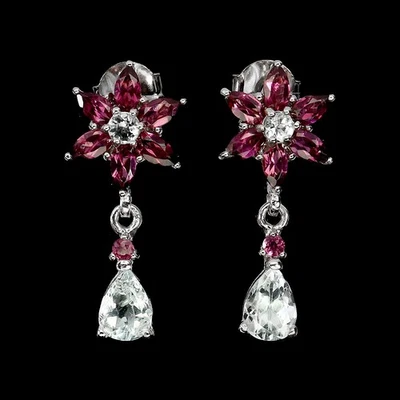 Pendientes de plata de ley 925 pera aguamarina 7x5 mm joyas de piedras preciosas de rodolita Foto 1 de 4