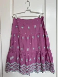 Tibi Women’s Cotton Silk Pink Embroidered Tiered Scalloped Hem Skirt Sz 6 Lined - Picture 1 of 7