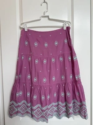 Falda para mujer Tibi algodón seda rosa bordada en capas dobladillo festoneado talla 6 forrada Foto 1 de 4