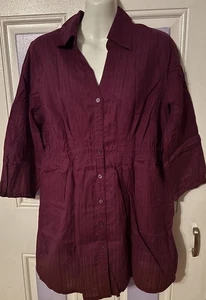 daisy fuentes top purple 3/4 sleeves size L tie waist - Picture 1 of 3