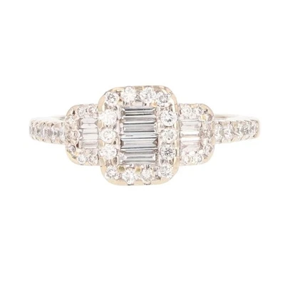 .63ctw Baguette Diamond 3-Cluster Halo Engagement Ring 18k White Gold Size 6.75 - Image 1 of 4