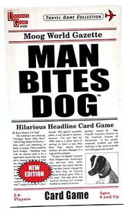 MAN BITES DOG HEADLINE CARD TRAVEL GAME FACTORY SEALED 2016 Moog World Gazette - Picture 1 of 3