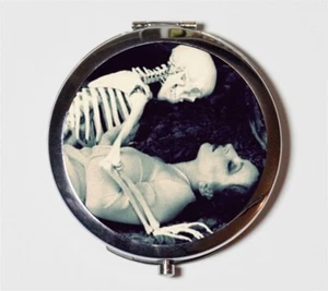 Flapper and Skeleton Goth Romance Compact Mirror Make Up Pocket Mirror Cosmetics - Picture 1 of 2