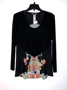 Blusa Top Blusa Para Mujer Language Estampado Floral Transparente Negra Cuello Redondo Talla XS NUEVA CON ETIQUETAS - Imagen 1 de 5