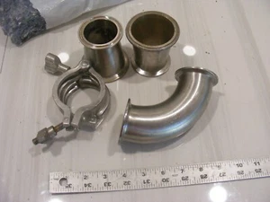 2 1/2"X 2" tri clover reducers with elbow pipe with clamps in one lot - Picture 1 of 2