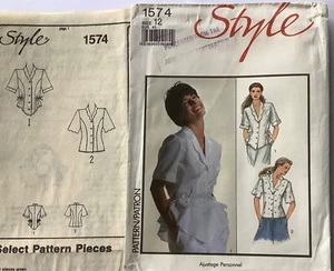 Style 1574 Sewing Pattern Vintage 80s Princess Seam Blouse, Scallop Collar 12 - Picture 1 of 3