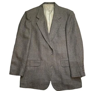 Oscar De La Renta Brown Blue Plaid Wool 2 Button Notched Lapel Blazer Mens 42L - Picture 1 of 11