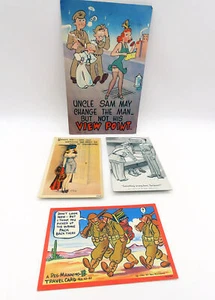 LOT OF 4 VINTAGE WWII HUMOROUS COLOR-LITHO POSTCARDS - Picture 1 of 7