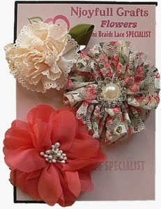 TANGERINE & IVORY - Fabric Organza Lace Flower 45-70mm 3 Asst Pk O3 NJC - Picture 1 of 4