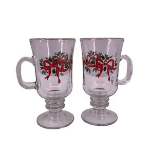 Juego de 2 tazas de café irlandesas con pedestal de Navidad cinta de bayas de acebo borde dorado - Imagen 1 de 11