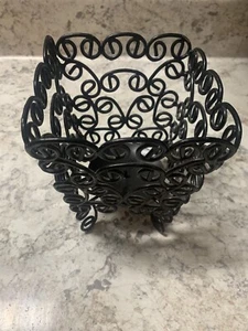 Metal Black Finish Candle Holder Abstract Design 6" Tall 5" square - Picture 1 of 6