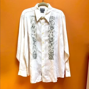 Camisa para hombre peto de Gene Montesano talla XL 100 % lino blanco bordado - Imagen 1 de 6