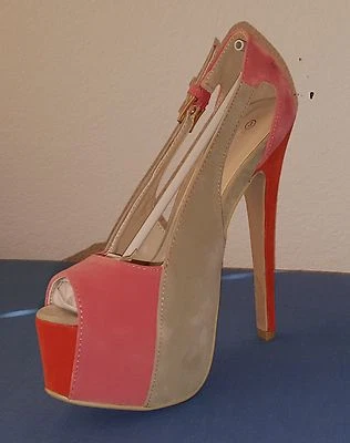 Koi Couture 女式露趾细高跟鞋米色/橙色麂皮绒美国码 6 — 第 1/4 张图片